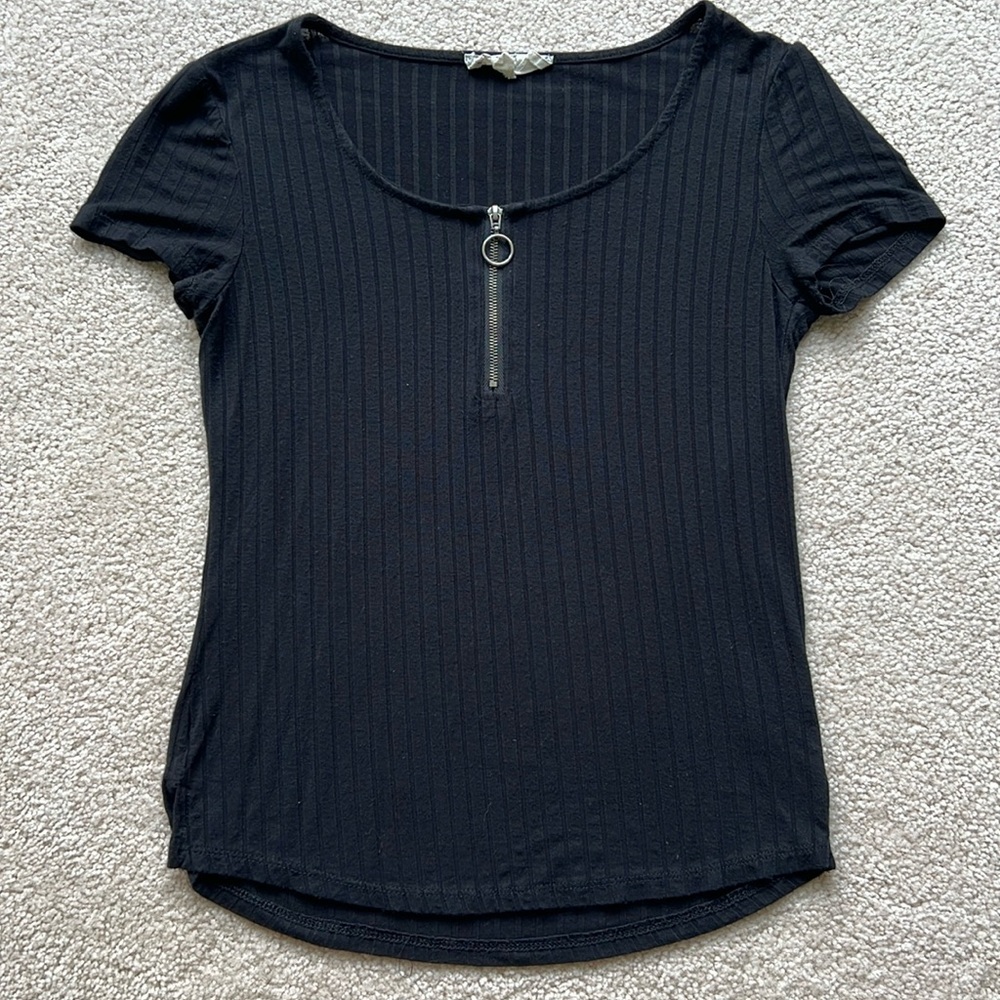 Pink Republic Zip Scoop Neck T-Shirt